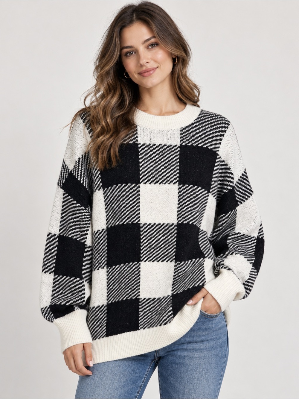 Abercrombie & Fitch Women’s XS Oversized Buffalo Plaid Check Knit Sweater